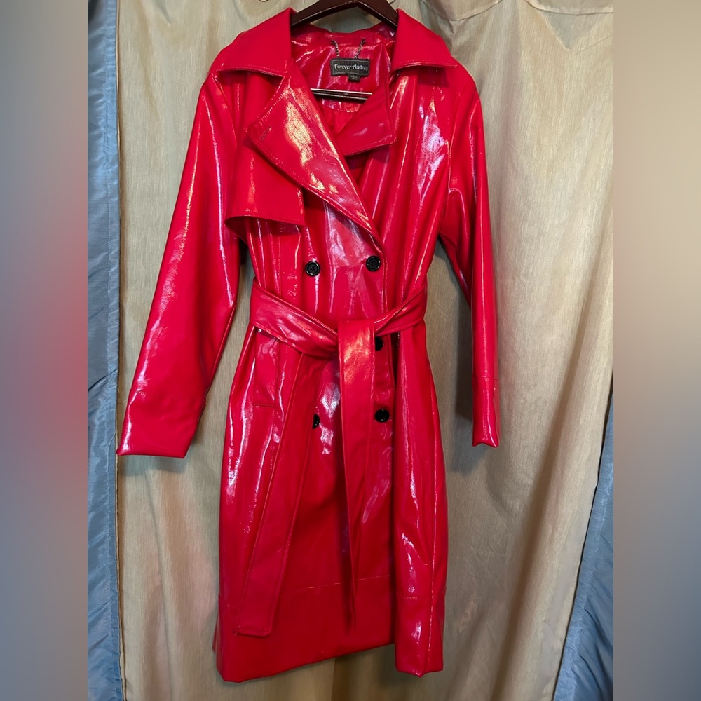 Forever Audrey red faux patent leather raincoat